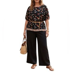 Reversable Floral Black Blouse Oversized fit Spring Coastal Resortwear Easter